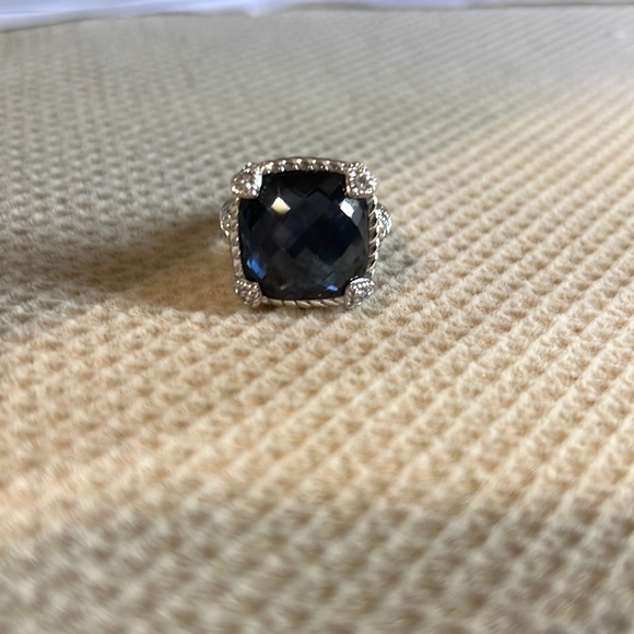 JUDITH RIPKA BLUE QUARTZ & HEMATITE Doublet 925 Ring